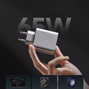 Cuktech 65W GaN sieninis įkroviklis 2xUSB-C 1xUSB-A pilkas