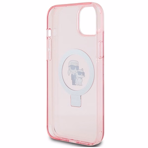 Karl Lagerfeld dėklas su žiediniu stovu Karl&Choupette Magnetinis iPhone 15 Plus - rožinė