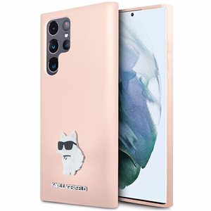 Karl Lagerfeld silikoninis Choupette metalinis smeigtukas dėklas telefonui Samsung Galaxy S23 Ultra - rožinis