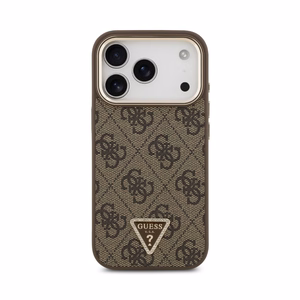 Case Guess PU Leather 4G Strass Triangle Logo Gold Frame MagSafe Apple iPhone 18 Pro brown