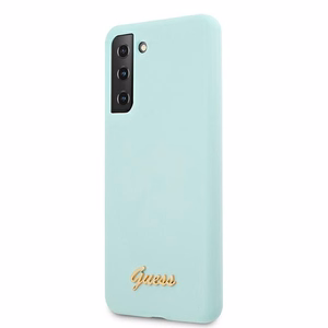 Guess GUHCS21MLSLMGLB S21+ G996 mėlynas kietas dėklas Silikoninis Užrašas Metalinis Logotipas