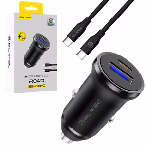Blavec Car Charger BS-01B-C Road USB + USB-C QC 3.0 18W PD 20W with USB-C to USB-C cable (CCBS01BCR-UCB) black