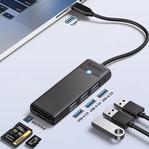Orico PAPW3AT-C3 USB-хаб 4-портовый 3x USB-A 3.0 с кардридером microSD/SD 1 м - черный