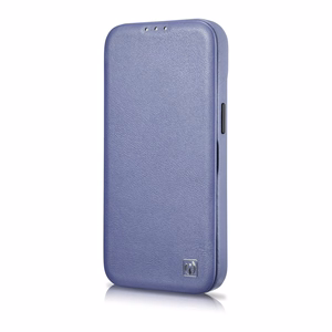 iCarer CE Premium odinis folio dėklas iPhone 14 Plus magnetinis atverčiamas odinis folio dėklas MagSafe šviesiai violetinė