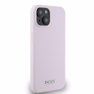 DKNY skystojo silikono mažo metalinio logotipo magnetinis dėklas telefonui iPhone 14 / 15 / 13 - rožinis