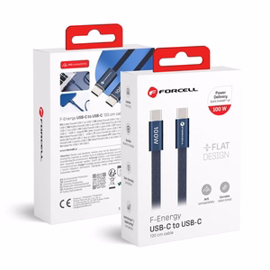 Кабель USB-C — USB-C Forcell F-Energy QC4.0 PD 5A 100W Cafule Flat 1,2 м CCFN23 тёмно-синий