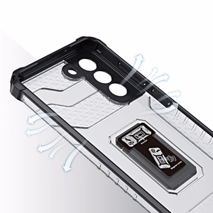 Crystal žiedinis dėklas šarvuotas hibridinis + magnetinis laikiklis Samsung Galaxy S22 + (S22 Plus) raudonas