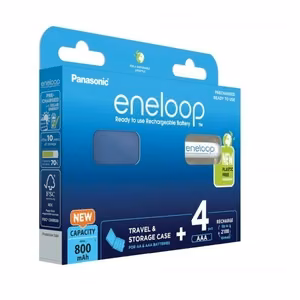Įkraunamos baterijos PANASONIC ENELOOP AAA 800 mAh 4 vnt. + dėklas (BK-4MCDE/4CP+CASE)