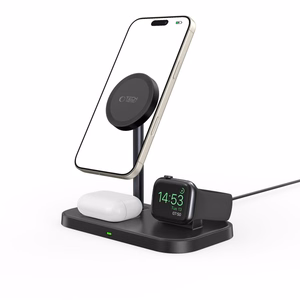 Tech-Protect QI15W-A22 MagSafe indukcinis įkroviklis su 3in1 MagSafe stovu išmaniajam telefonui / Apple Watch / AirPods - juodas
