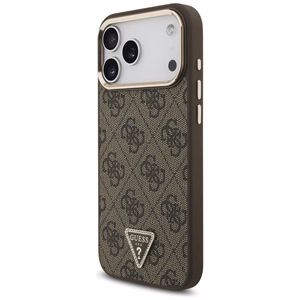 Чехол Guess PU Leather 4G Strass Triangle Logo Gold Frame MagSafe для Apple iPhone 18 Pro Max, коричневый