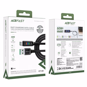Acefast C7-04 кабель USB-A USB-C 60W 1.2м с дисплеем - чёрный