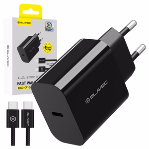 Blavec Sieninis įkroviklis BC-7 GaN4 - Type C - PD QC 45W 3A su Type C į Type C kabeliu (TCBC7G4-CB453A+CC) juodas