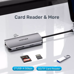 UNITEK aktyvus šakotuvas USB-C 2X HDMI 4K, RJ45, PD 100W
