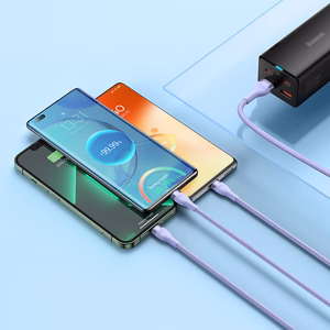 Baseus Cable Flash Series II 3 in 1 - USB to Type C, Lightning, Micro USB - 66W 6A 1,2 metres (CASS040005) purple