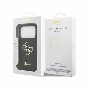Dėklas Guess PU Fixed Glitter 4G Metal Logo Apple iPhone 18 Pro Max juodas