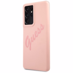 Dėklas telefonui Guess GUHCS21LLSVSPI S21 Ultra G998 rožinis/rožinis kietasis dėklas Script Vintage