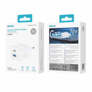 BWOO GaN wall įkroviklis CDA224 QC 70W 1 x USB 1 x USB-C, baltas
