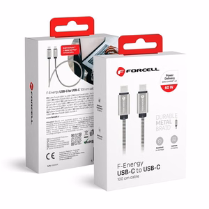 Кабель USB C to USB C Forcell F-Energy QC4.0 PD 3A 60W Metal 1 m C237 серебряный