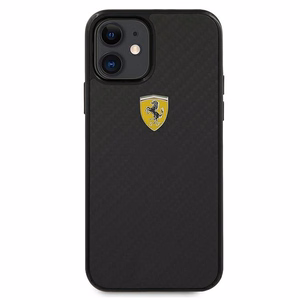 Ferrari FERCAHCP12SBK iPhone 12 mini 5.4" juodas/juodas kietas dėklas On Track Real Carbon