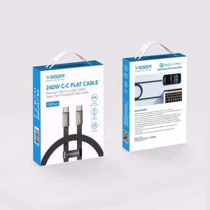 Плоский кабель Type C – Type C VEGER PD 5A 240 Вт CC2-MTB, 1,5 м, черный