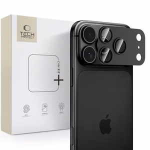 Чёрная защитная накладка на модуль камеры Tech-Protect CamFull Fit+ из алюминия и закалённого стекла для Apple iPhone 18 Pro