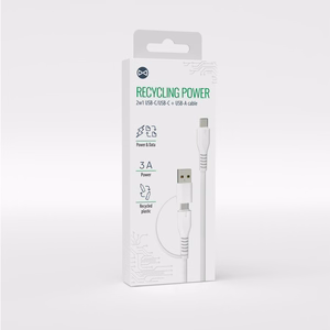 Forever recycling кабель 2в1 1,5m 3A USB-C - USB-C + USB-A KR2W1-00 белый