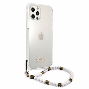 Guess GUHCP12LKPSWH iPhone 12 Pro Max 6,7 skaidrus kietas dėklas balta perlų kolekcija