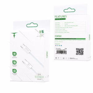 T-PHOX КАБЕЛЬ СЕРИИ CC15 USB-C/USB-C 60W 3A БЕЛЫЙ