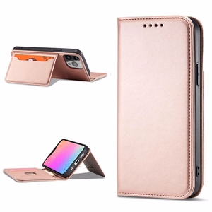 Magnetinė kortelės dėklas telefonui iPhone 14 Pro atverčiamas dėklas piniginė su stovu rožinė