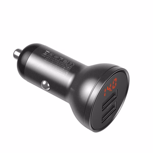 Baseus automobilinis įkroviklis 2x USB 4.8A 24W su LCD ekranu + 3in1 kabelis USB - USB Type C / micro USB / Lightning 1.2m juodas (TZCCBX-0G)