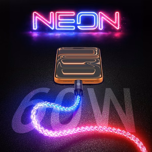 Blavec Кабель Neon USB на Type-C QC 3.0 60W 3A 1м Apple CarPlay Android Auto (CNE-UC3L1) светящийся RGB