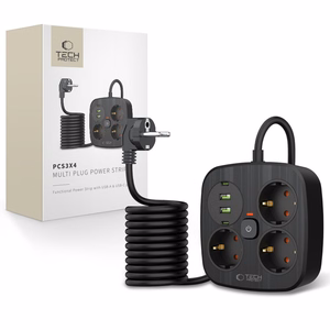 Удлинитель Tech-Protect PCS3X4 3 розетки 2xUSB-A 2xUSB-C 200 см - чёрный