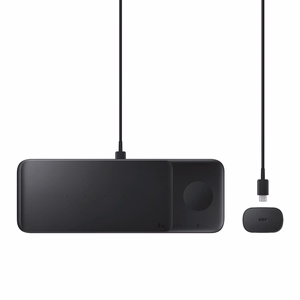 Samsung Trio EP-P6300TBEGEU 3 viename belaidis įkroviklis telefonui, Galaxy Watch ir Buds + tinklo adapteris ir laidas, juodas