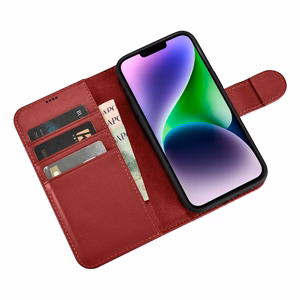 iCarer Piniginės dėklas 2in1 viršelis iPhone 14 Plus Anti-RFID odinis atverčiamas viršelis raudonas (WMI14220727-RD)