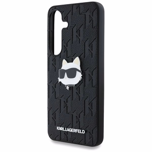 Dėklas Karl Lagerfeld Odinis Monogram Pin Logo Choupette Head Samsung Galaxy S25 juodas