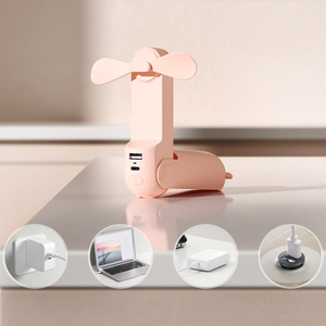 Jisulife rankinis ventiliatorius Life8, nešiojamas USB ventiliatorius su išorinės baterijos funkcija 2000mAh ir žibintuvėliu - rožinis