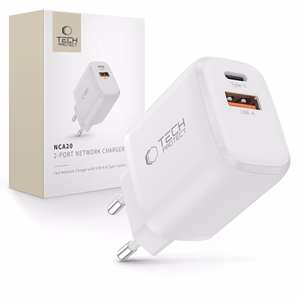 Tech-Protect NCA20 PD 20W QC3.0 USB-A / USB-C sieninis įkroviklis - baltas