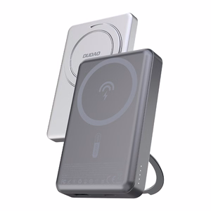 Dudao K28 10000mAh PD 22.5W Magnetinė išorinė baterija su metaliniu dėklu ir žiedo stovu - sidabrinė