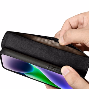 iCarer Piniginės dėklas 2in1 viršelis iPhone 14 Plus Anti-RFID odinis atverčiamas dėklas juodas (WMI14220727-BK)
