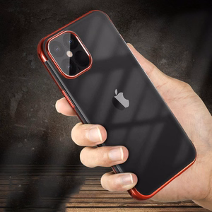 Skaidrus spalvotas dėklas Gel TPU su elektroplokštės rėmeliu Xiaomi Mi 11 raudonas