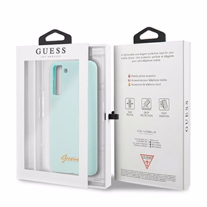 Guess GUHCS21MLSLMGLB S21+ G996 mėlynas kietas dėklas Silikoninis Užrašas Metalinis Logotipas