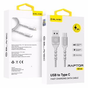 Blavec Cable Raptor плетёный - USB to Type C - 3A 1 метр Apple CarPlay/Android Auto (CRA-UC3WS10) белый-серебристый