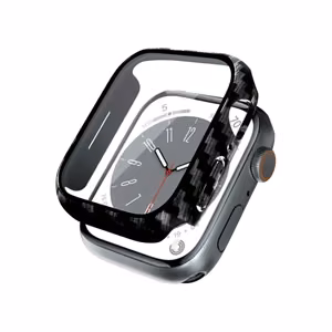 Crong Hybrid Watch Case apsauginis dėklas su integruotu stiklu, skirtas Apple Watch 45 mm, anglies pluošto rašto