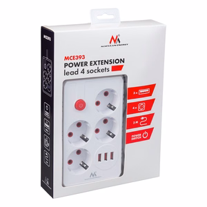 Maclean power strip, 4-socket extension cable + 3xUSB, 110-240V AC 50/60Hz, 2.1A max 2500W, 3m, white, MCE393 W