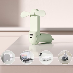 Jisulife rankinis ventiliatorius Life8 Mini, nešiojamas USB ventiliatorius su 2000mAh išorine baterija ir žibintuvėliu - žalias