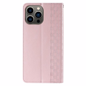 Magnetinis dirželio dėklas telefonui iPhone 14 Plus su atverčiamu dangteliu, pinigine, mini dirželiu ir stovu, rožinis