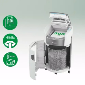 Leitz 80410000 IQ Optimax AutoFeed 300 paper shredder, P5, 300 sheets, 25-litre waste bin