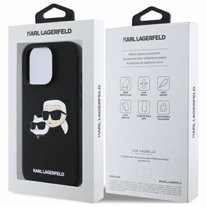Karl Lagerfeld silikoninis Magnetinis dėklas telefonui iPhone 16 Pro su galvų atvaizdais - juodas