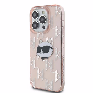 Karl Lagerfeld IML Choupette galvos ir monogramos dėklas iPhone 13 Pro Max - rožinė
