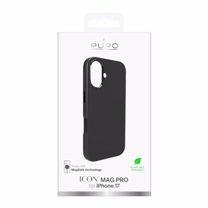 Pure Icon Magnetinis Pro skystas silikoninis dėklas iPhone 17, MagSafe suderinamas, su kameros apsauga ir aliuminio mygtukais - juodas